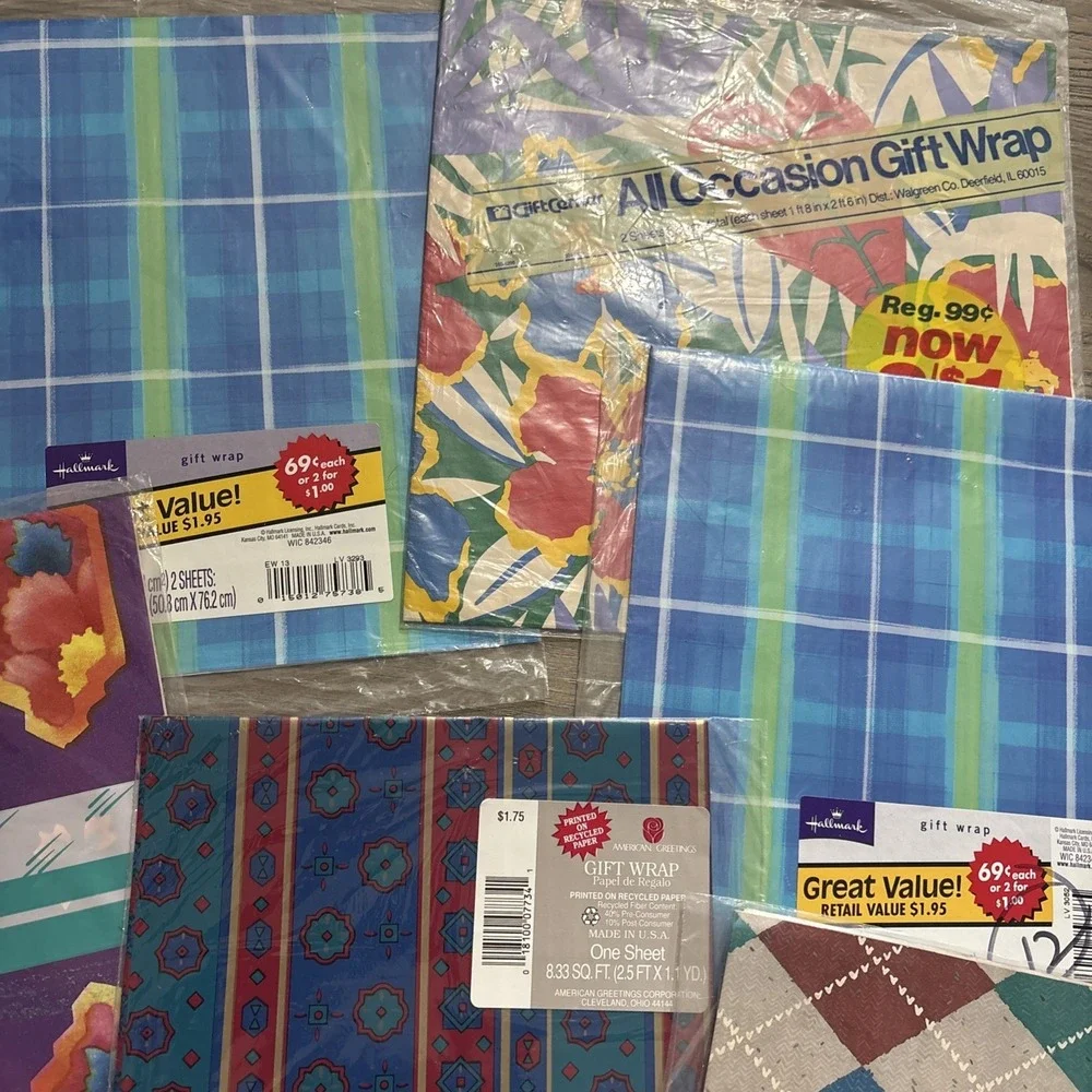 Vintage Wrapping Paper Lot Floral Plaid Hallmark, Cleo, GiftCenter